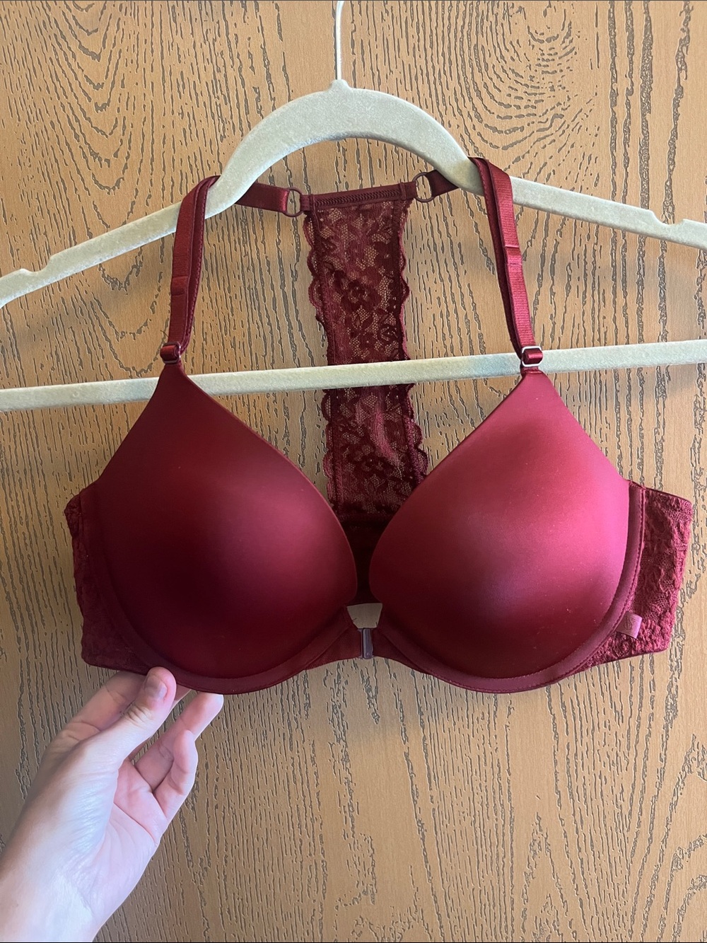 Victoria's Secret Satin Molded Push-Up Bra with Lace Racerback - Maroon